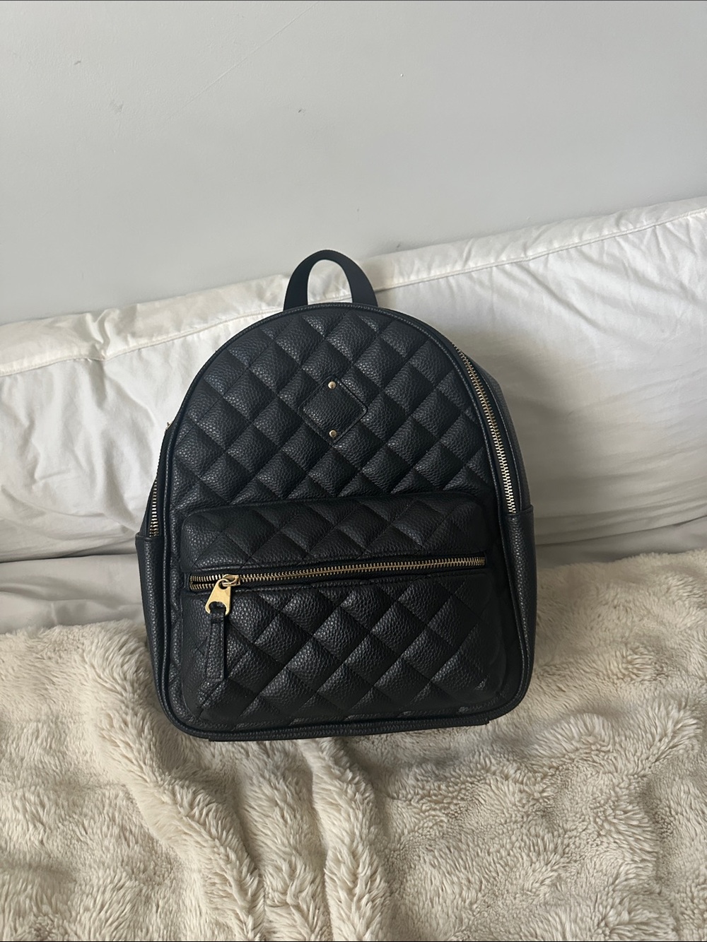Quilted Black Leather Backpack - Gold Hardware